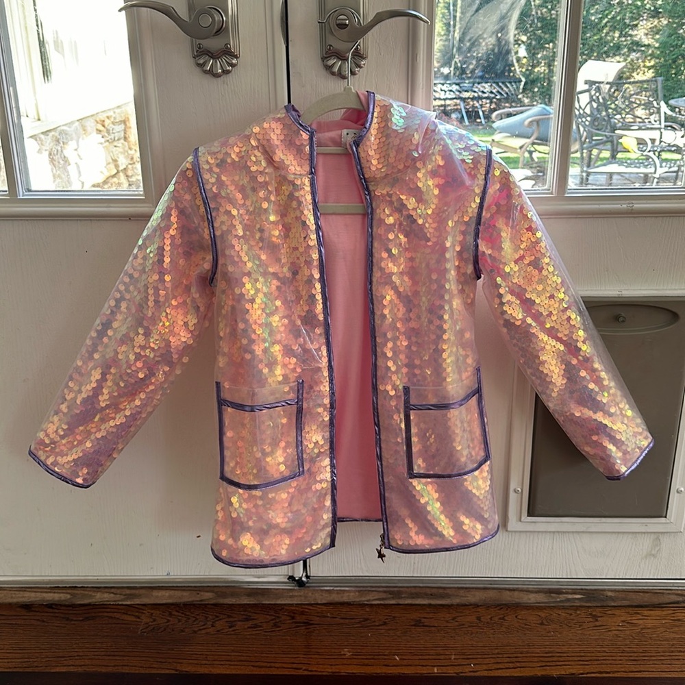 Lola + The Boys sequin pink raincoat with hood